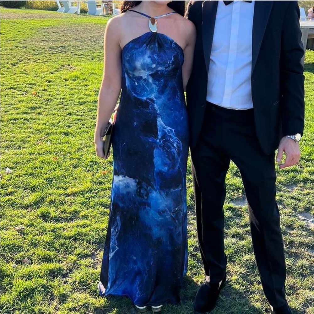 Jonathan Simkhai Sunnie Gown in Blue Rock Crystal Print in size XS. Orig. $695 - Picture 2 of 5